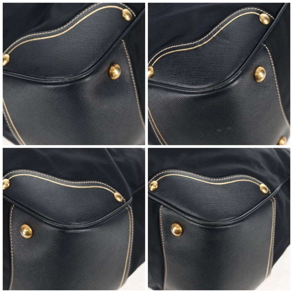 PRADA Hand Bag Nylon Leather Navy Gold - Picture 14 of 16